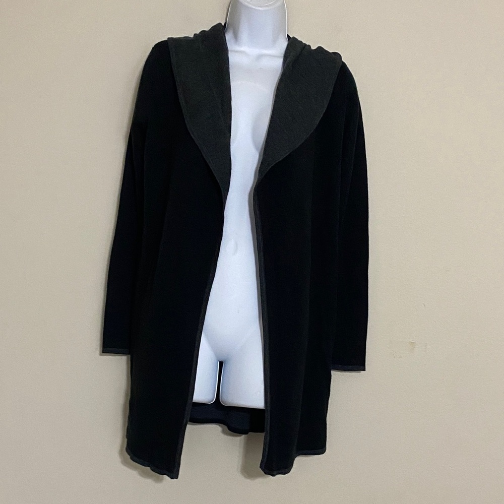 Blanc Noir Black Hooded Women's Sweater open cardigan S casual wool cozy office
